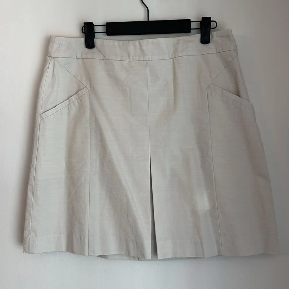 Boden Women’s Cream Ivory front pleat preppy tennis prep Skirt pockets size 10